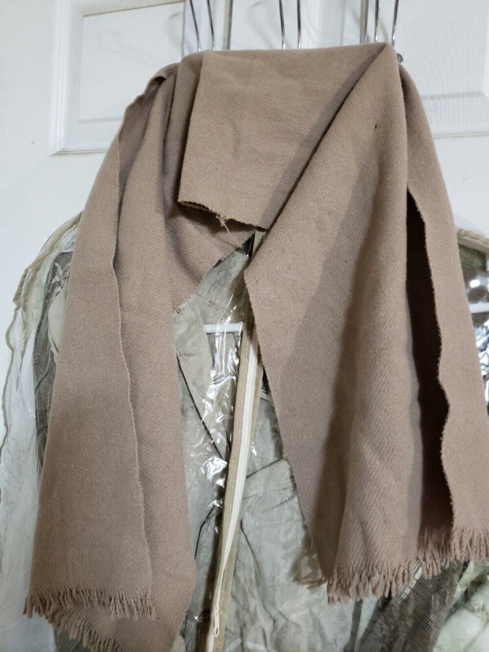 Acrylic Solid Tan Khaki Scarf Muffler 48x11 in Vintage Military Wear